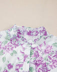 Floral Ruffle Sleeve Frilled Button-Up Shirt