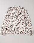 Leopard Lantern Sleeve Pleated Blouse