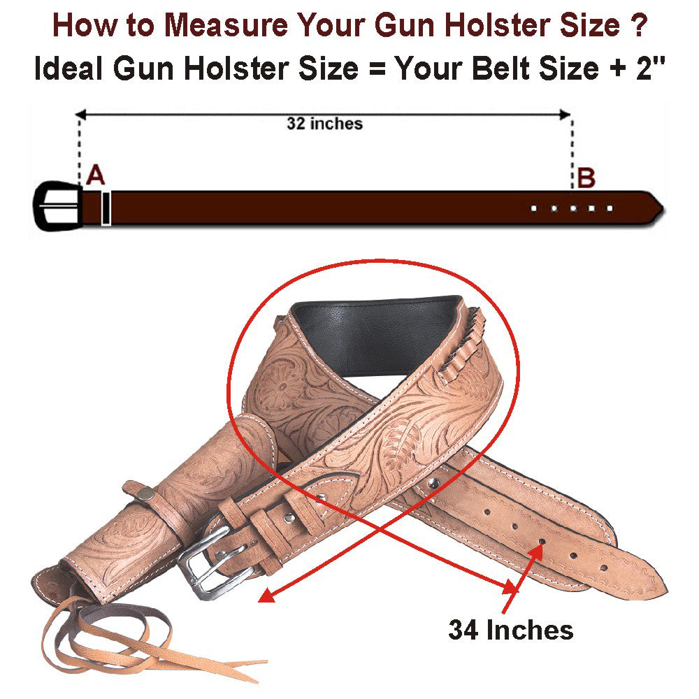 36 In Hilason Western Right Hand Gun Holster Rig 38 Cal Leather Cowboy