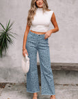 Leopard Frayed Edge High Waist Wide Leg Jeans