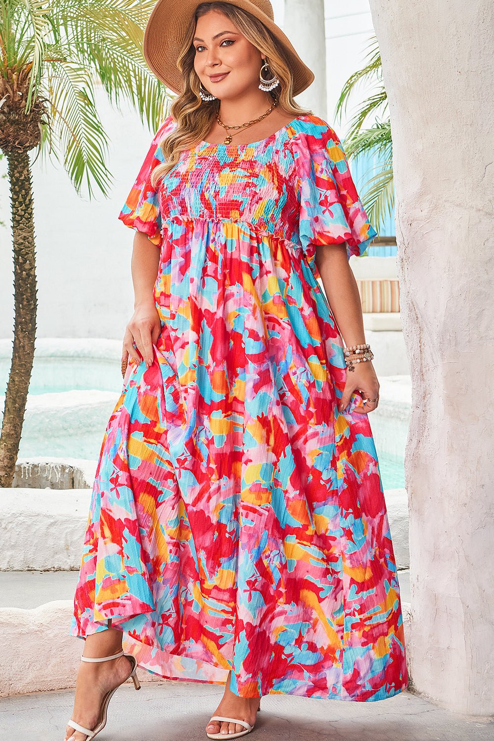 Rachel Plus Size Puff Sleeve Square Neck Dress