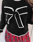 Bow Tie Contrast Trim Cropped Sweater