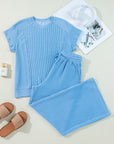 Solid Corded T-Shirt and Pants Set