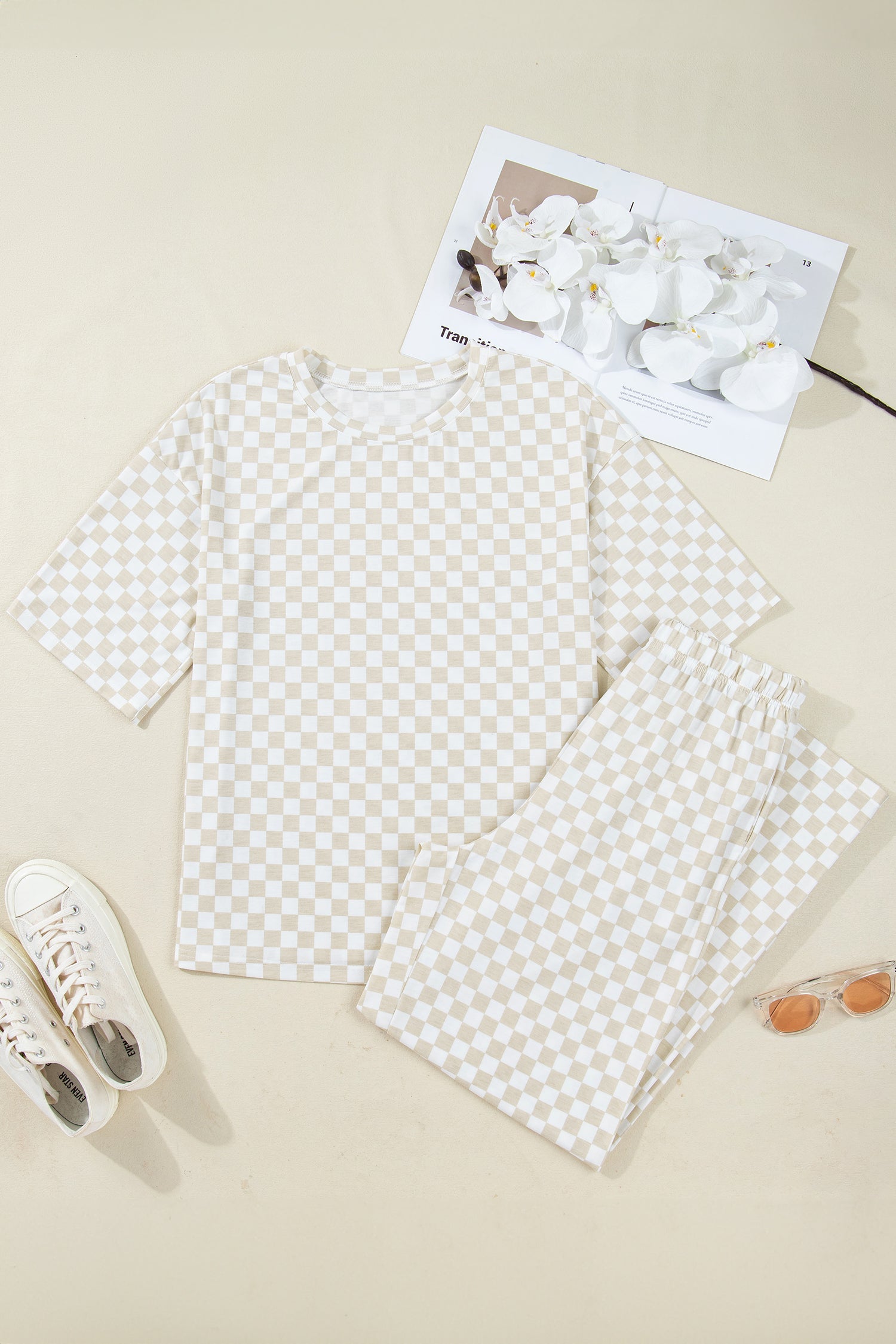 Checker Short Sleeve Tee &amp; Lounge Pant Set