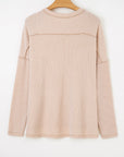 Solid Corded Knit Long Sleeve Top