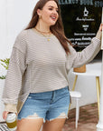 Plus Size Stripe Knit Ribbed Long Sleeve Top