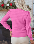 Solid Knit Ribbed Cuff Crewneck Sweater
