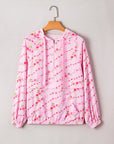 Floral Half Zip Kangaroo Pocket Drawstring Hoodie