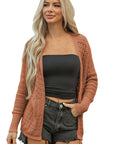 Solid Hollow Knit Open-Front Cardigan