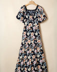 Floral Short Sleeve Smocked High Waist Maxi Dress