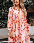 Abstract Split Neck Long Sleeve Dress