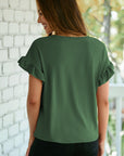 Solid Ribbed Knit Ruffle Short Sleeve T-Shirt