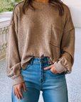Solid Pocket Pullover Sweater