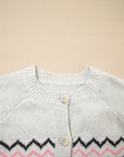 Stripe Geometric Button-Up Sweater Cardigan