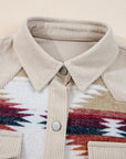 Western Aztec Corduroy Patchwork Pocketed Shacket