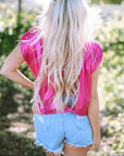 Metallic Bow Tie Ruched Sleeve Backless Blouse