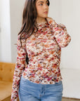 Floral Mesh Lettuce Trim Long Sleeve Top