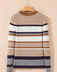 Stripe Ribbed Knit Trim Sweater