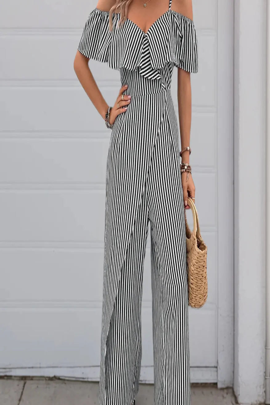 Black &amp; White Stripe Lotus Jumpsuit
