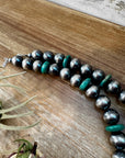 NFR Collection Necklace – 14mm Sterling Silver Pearls with 16mm Green Turquoise Rondelles –  28.5"