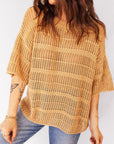Hollow-Out Openwork Knit 3/4 Sleeve Sweater