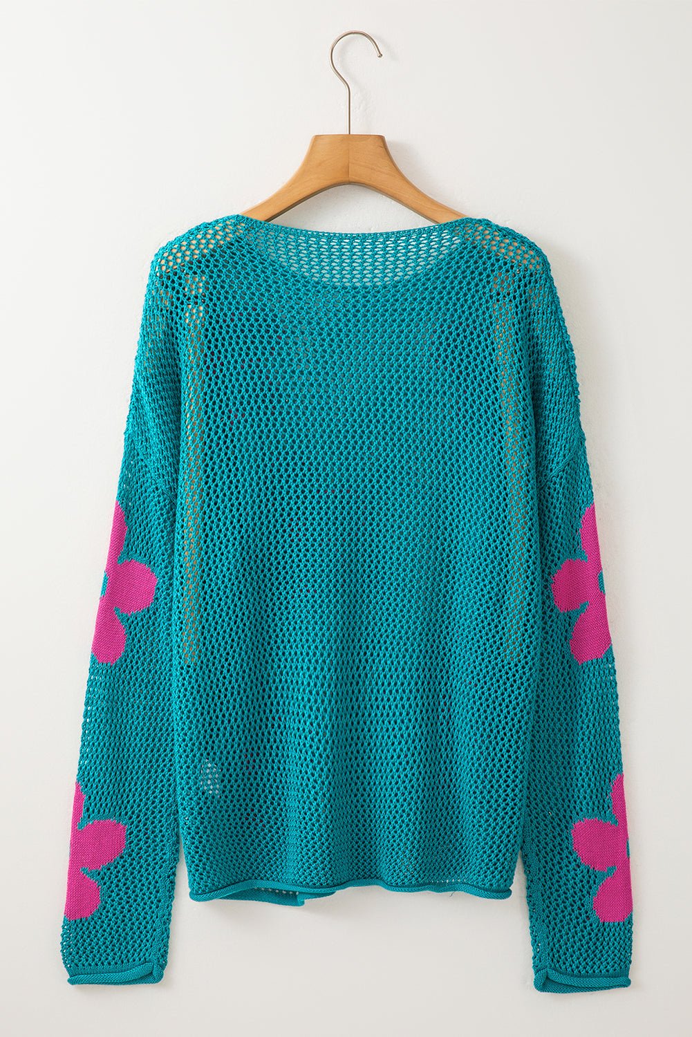 Dulce Big Flower Hollowed Knit Drop Shoulder Sweater