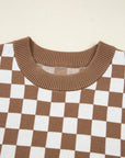 Plus Size Checker Contrast Edge Crewneck Sweater