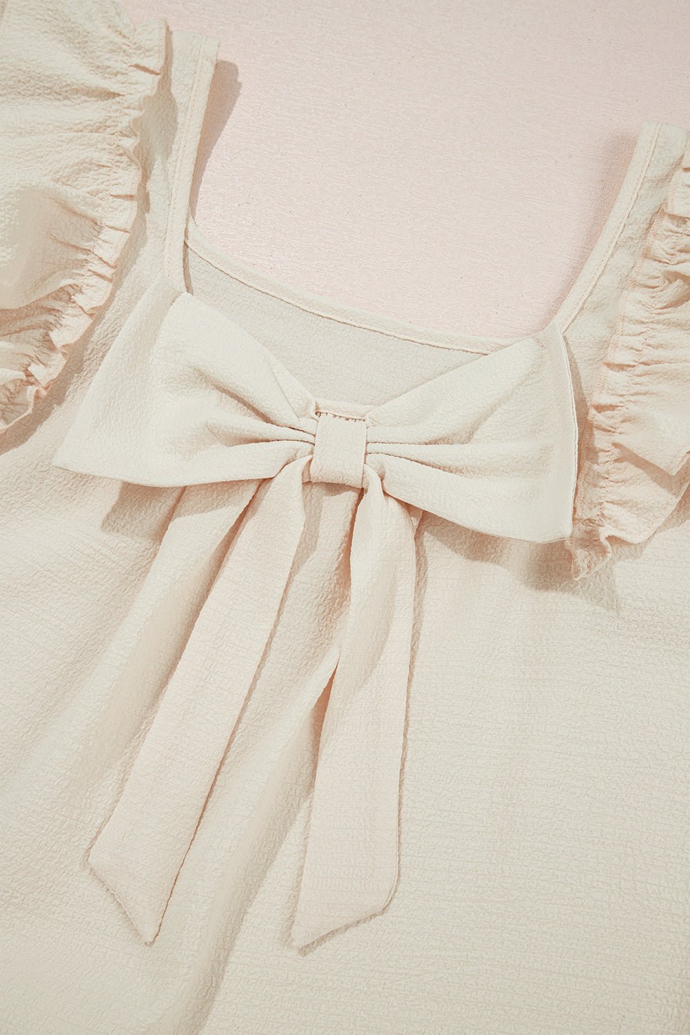 Textured Bow Back Frilled Butterfly Sleeve Blouse