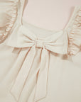 Textured Bow Back Frilled Butterfly Sleeve Blouse