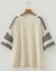 Plus Size Leopard Patchwork V-Neck Short Sleeve Top
