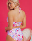 Floral Halter Top & High Waist Bikini Set