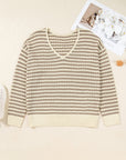 Plus Size Stripe V-Neck Drop Shoulder Sweater