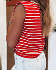 Stripe Ribbed Trim Round Neck Tank Top