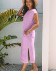 Mineral Wash Pocketed T-shirt Maxi Dress