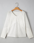 Corded Knit Patchwork Embroidered V-Neck Blouse