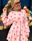 Polka Dot Long Sleeve Flared Mini Dress