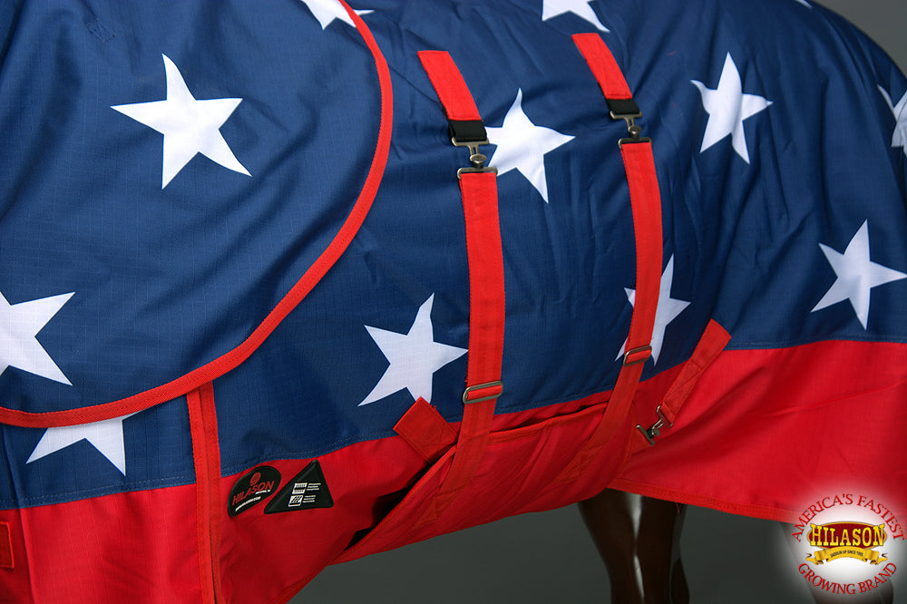 Hilason 1200D Waterproof Horse Hood Turnout Blanket Belly Wrap American Flag
