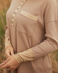 Colorblock Waffle Textured Henley Top