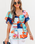Payton Tropical Flutter Sleeve Babydoll Blouse