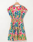 Abstract V-Neck Dolman Sleeve Ruffle Tiered Mini Dress
