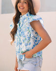 Floral Ruffle Sleeve Frilled Button-Up Shirt