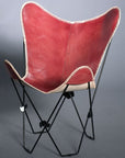 Genuine Leather Butterfly Chair With Folding Lounge Sling Seat