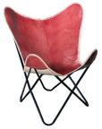 Genuine Leather Butterfly Chair With Folding Lounge Sling Seat
