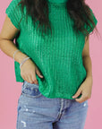 Solid Mock Neck Short Sleeve Knit Sweater