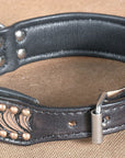 Hilason Heavy Duty Genuine Leather Dog Collar Floral Carving Dark  Large