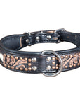 Hilason Heavy Duty Genuine Leather Dog Collar Floral Carving Dark  Large