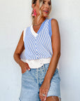 Chevron Contrast V-Neck Sleeveless Sweater Top