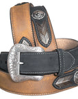 Nocona Leather Mens Belt String Lace 1-1/2 In Silver Conchos Black