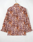 Plus Size Leopard Frilled Stand Neck Blouse