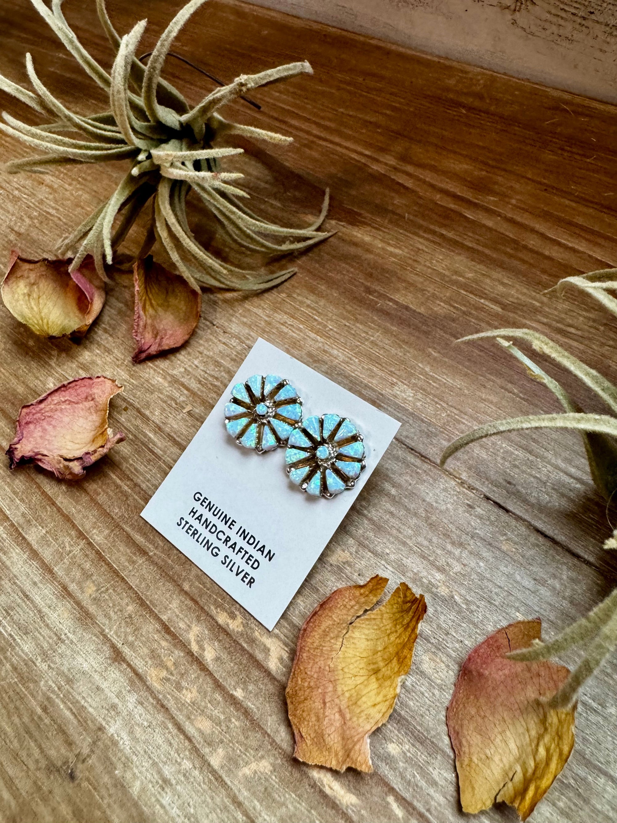 Cluster Earrings – White Opal &amp; Sterling Silver